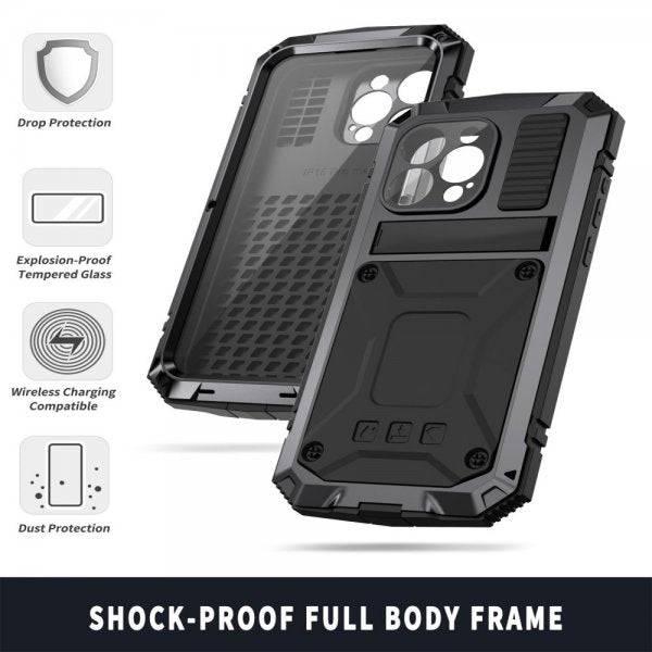 R-JUST iPhone 15 Pro Max Kuori Metalli Iskunvaimennus Musta