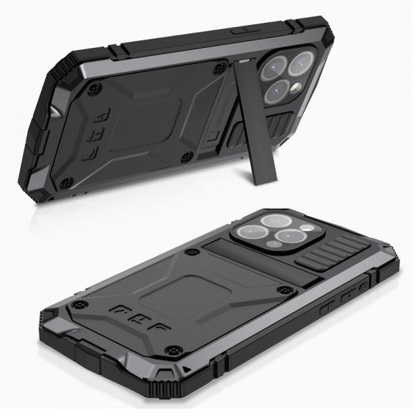 R-JUST iPhone 15 Pro Max Kuori Metalli Iskunvaimennus Musta