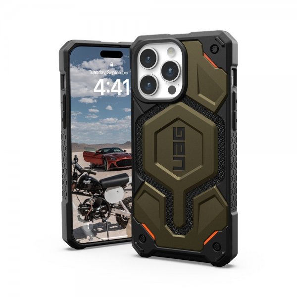 Urban Armor Gear (UAG) iPhone 15 Pro Max Kuori Monarch Pro MagSafe Kevlar Element Green