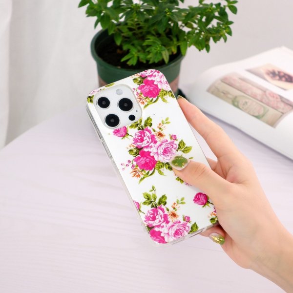 iPhone 15 Pro Max Kuori Kuvio Ruusuja Valkoinen
