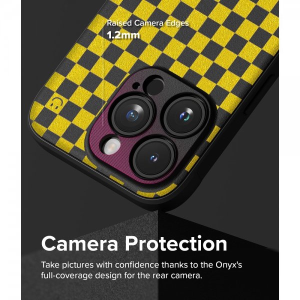 Ringke iPhone 15 Pro Max -suojakuori, Onyx Design, Checkerboard Yellow