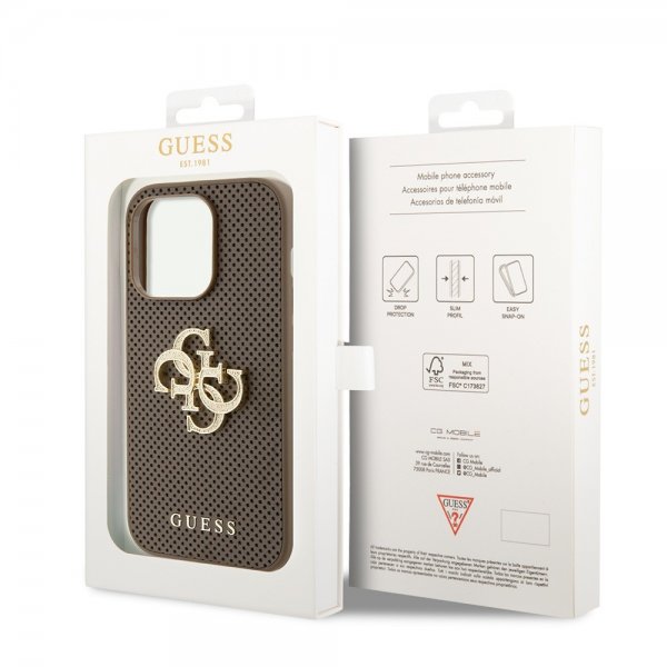 Guess iPhone 15 Pro Max Kuori Perforated Glitter Ruskea