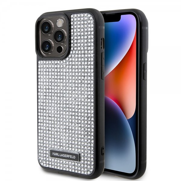 Karl Lagerfeld iPhone 15 Pro Max Kuori Rhinestone Silver