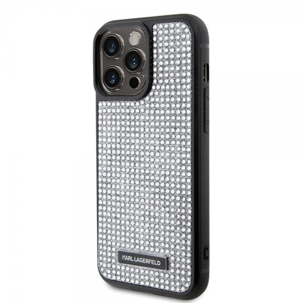 Karl Lagerfeld iPhone 15 Pro Max Kuori Rhinestone Silver