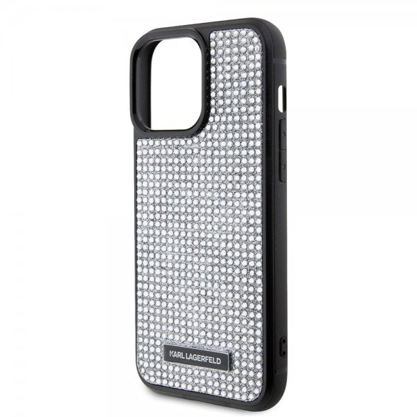 Karl Lagerfeld iPhone 15 Pro Max Kuori Rhinestone Silver
