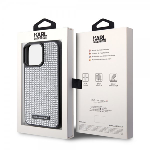 Karl Lagerfeld iPhone 15 Pro Max Kuori Rhinestone Silver