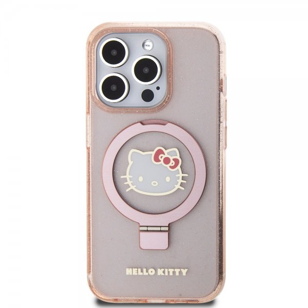 Hello Kitty iPhone 15 Pro Max Kuori Sormusteline MagSafe Pinkki