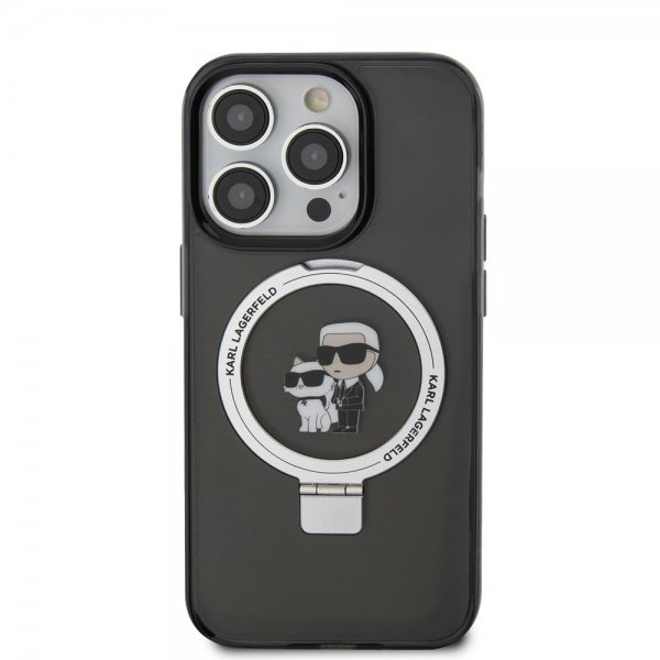 Karl Lagerfeld iPhone 15 Pro Max Kuori Sormusteline MagSafe Musta