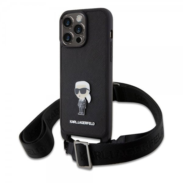 Karl Lagerfeld iPhone 15 Pro Max Suojakuori Saffiano Crossbody Musta