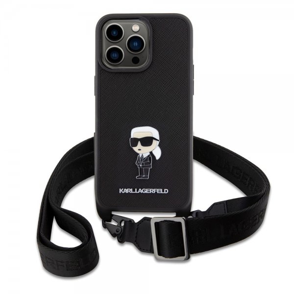 Karl Lagerfeld iPhone 15 Pro Max Suojakuori Saffiano Crossbody Musta