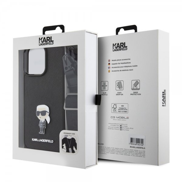 Karl Lagerfeld iPhone 15 Pro Max Suojakuori Saffiano Crossbody Musta