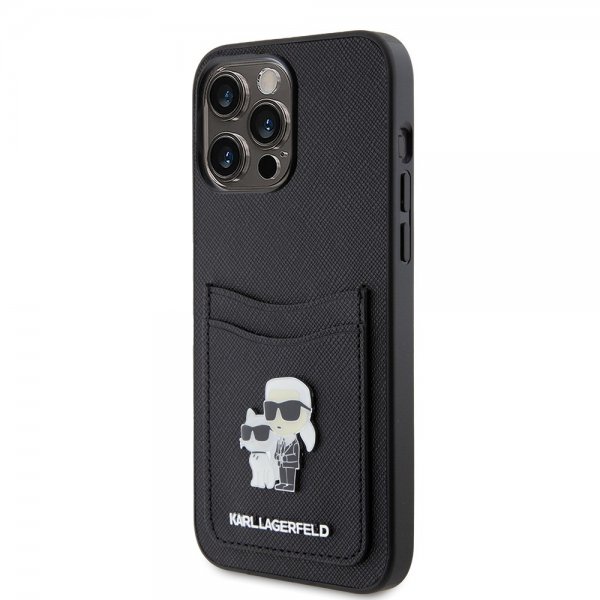 Karl Lagerfeld iPhone 15 Pro Max Saffiano Double Cardslot Musta