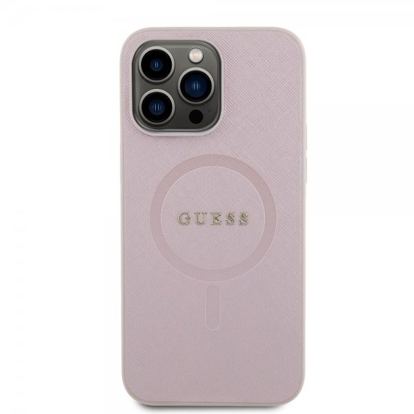 Guess iPhone 15 Pro Max Saffiano MagSafe -kuori, vaaleanpunainen