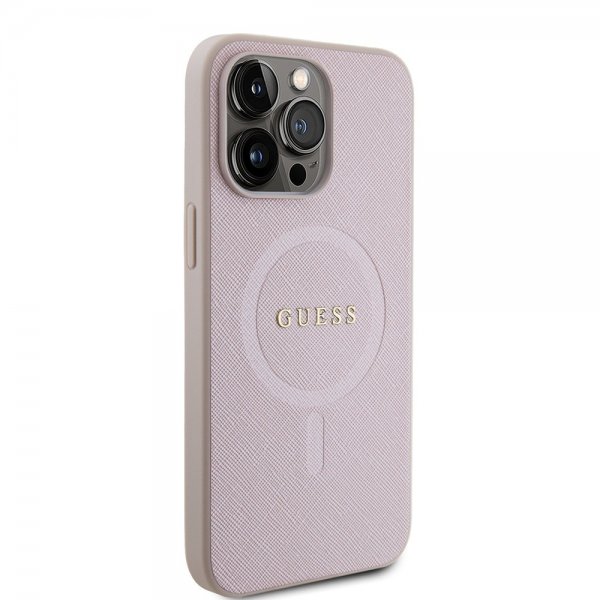 Guess iPhone 15 Pro Max Saffiano MagSafe -kuori, vaaleanpunainen