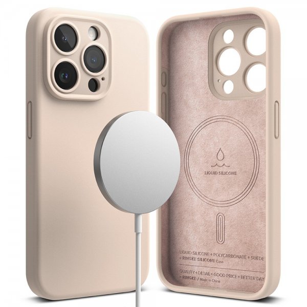 Ringke iPhone 15 Pro Max Kuori Silicone Magnetic Pink Sand