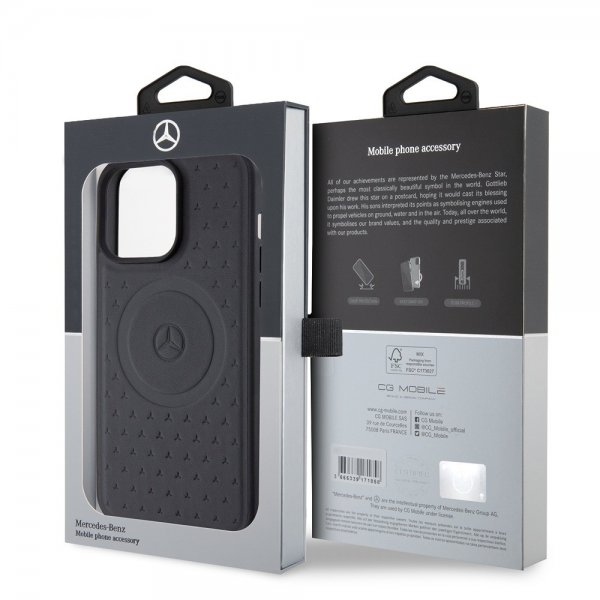 Mercedes Benz iPhone 15 Pro Max Kuori Star Pattern MagSafe Musta