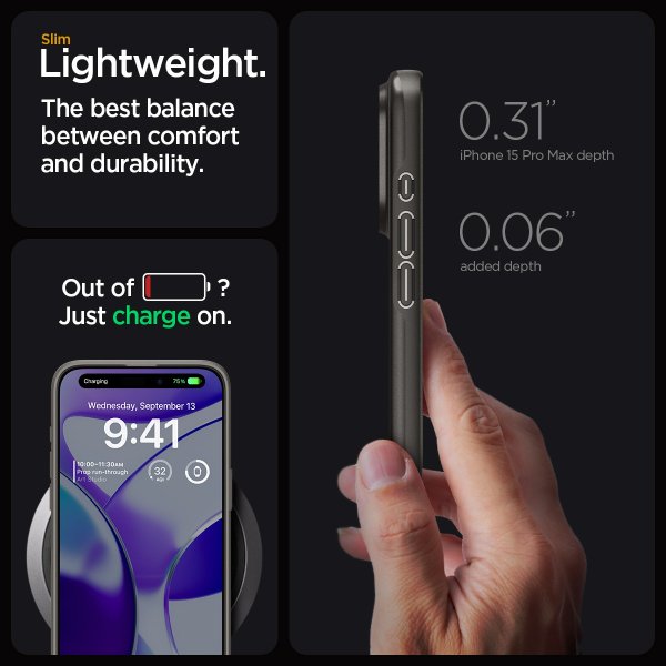 Spigen iPhone 15 Pro Max Thin Fit -suojakuori, Gunmetal