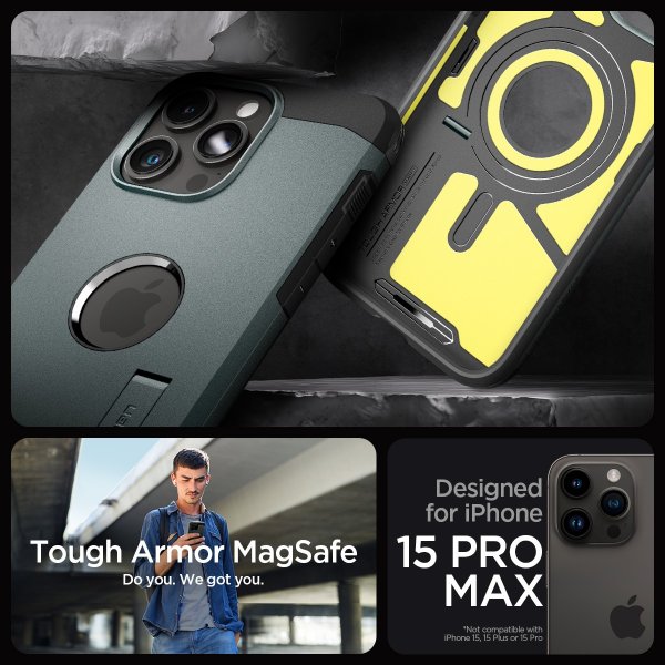 Spigen iPhone 15 Pro Max Kuori Tough Armor MagFit Abyss Green