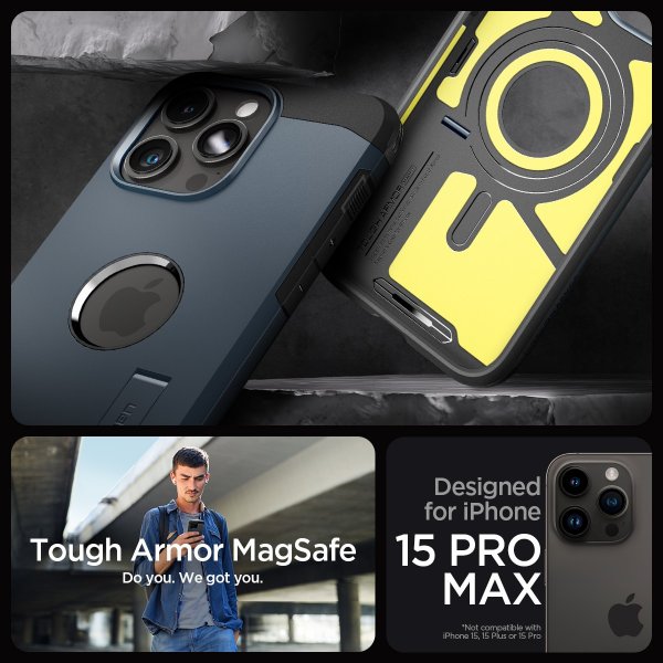 Spigen iPhone 15 Pro Max Suojakuori Tough Armor MagFit Metal Slate