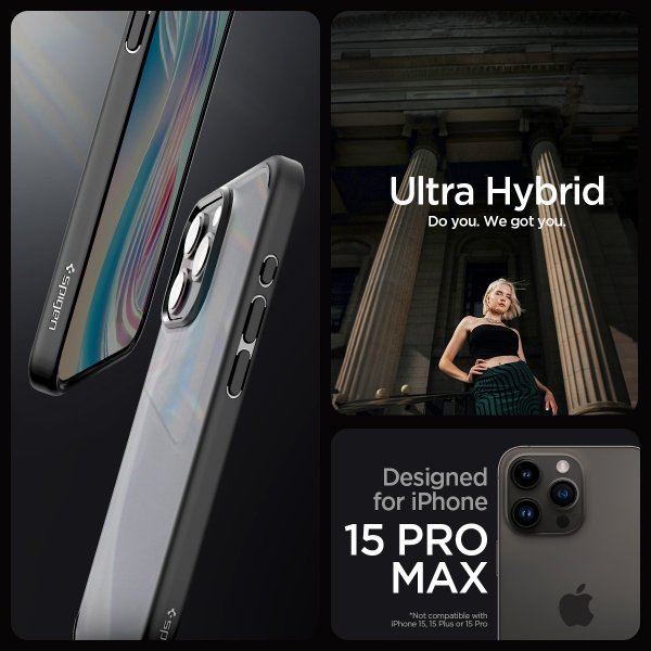 Spigen iPhone 15 Pro Max -suojakuori, Ultra Hybrid Frost Black