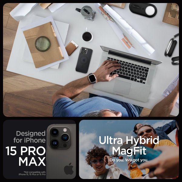 Spigen iPhone 15 Pro Max -suojakuori Ultra Hybrid MagFit Frost Black