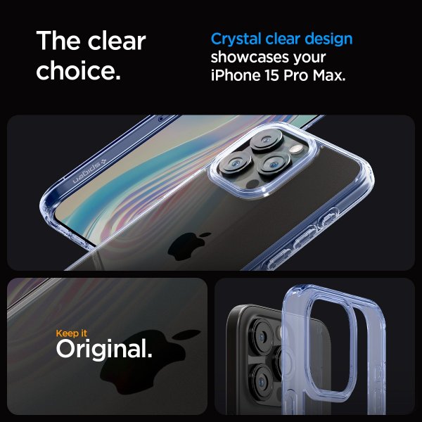 Spigen iPhone 15 Pro Max -suojakuori, Ultra Hybrid Sky Crystal