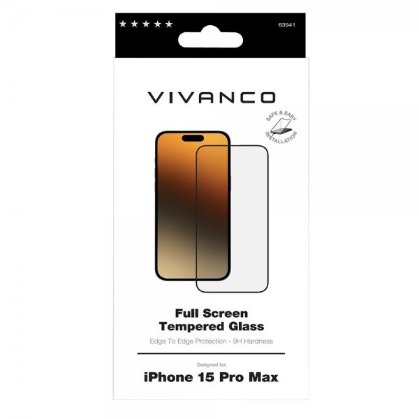 Vivanco iPhone 15 Pro Max -näytönsuoja koko näytölle