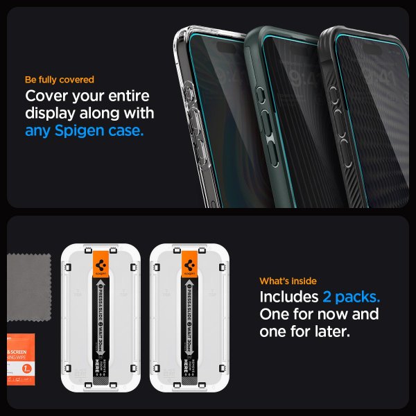 Spigen iPhone 15 Pro Max Näytönsuoja GLAS.tR EZ Fit Privacy 2-pakkaus