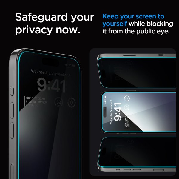 Spigen iPhone 15 Pro Max Näytönsuoja GLAS.tR EZ Fit Privacy 2-pakkaus