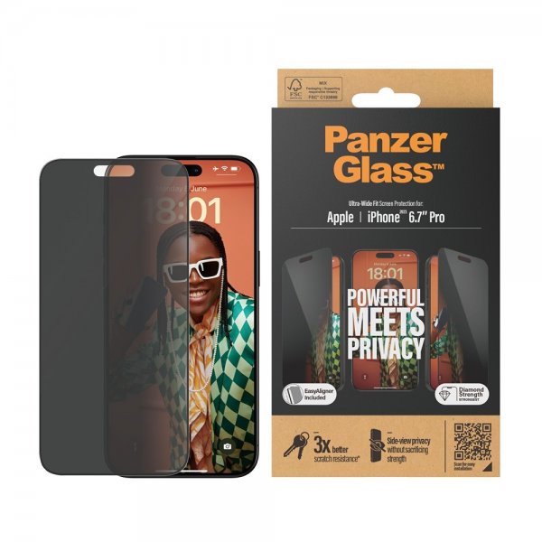 PanzerGlass iPhone 15 Pro Max Näytönsuoja Ultra-Wide Fit Privacy EasyAligner