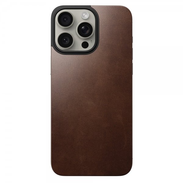 Nomad iPhone 15 Pro Max Skin Magnetic nahkainen takakansi, Horween Rustic Brown