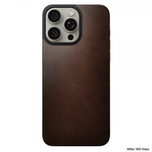 Nomad iPhone 15 Pro Max Skin Magnetic nahkainen takakansi, Horween Rustic Brown