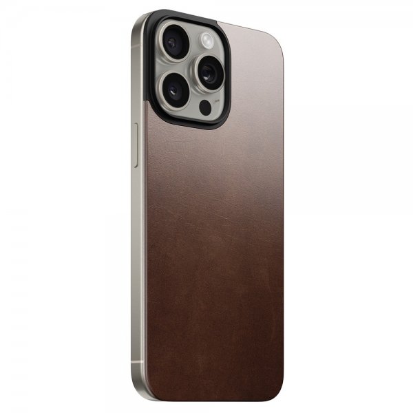 Nomad iPhone 15 Pro Max Skin Magnetic nahkainen takakansi, Horween Rustic Brown