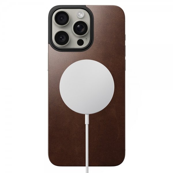 Nomad iPhone 15 Pro Max Skin Magnetic nahkainen takakansi, Horween Rustic Brown