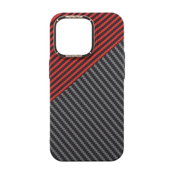 iPhone 15 Pro Kuori Hiilikuitukuvio Musta Punainen