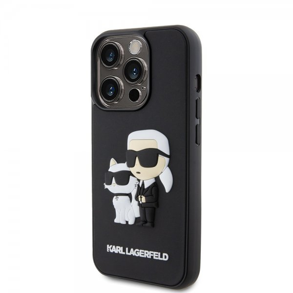 Karl Lagerfeld iPhone 15 Pro -suojakuori 3D Rubber Karl & Choupette musta