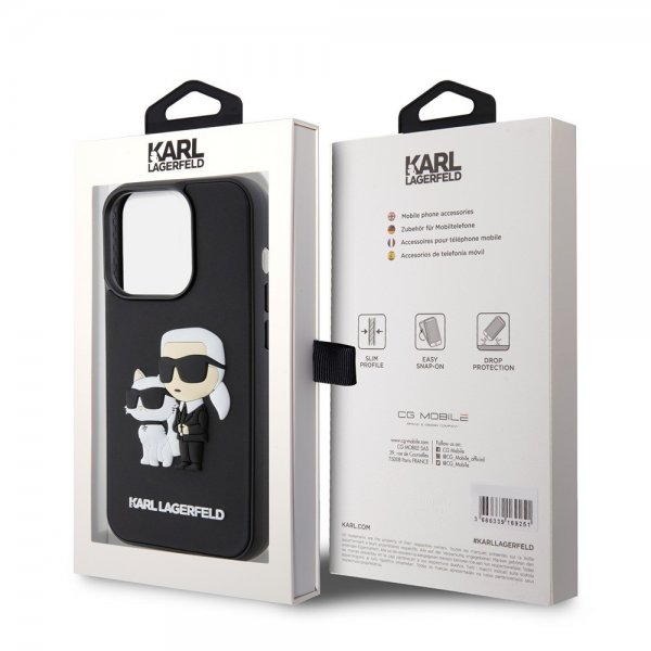 Karl Lagerfeld iPhone 15 Pro -suojakuori 3D Rubber Karl & Choupette musta