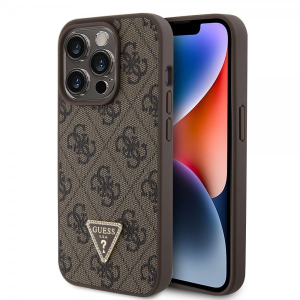 Guess iPhone 15 Pro -suojakuori 4G Metal Triangle Strass - ruskea