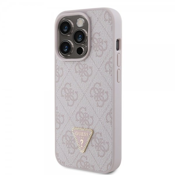 Guess iPhone 15 Pro Kuoret 4G Metal Triangle Strass Vaaleanpunainen