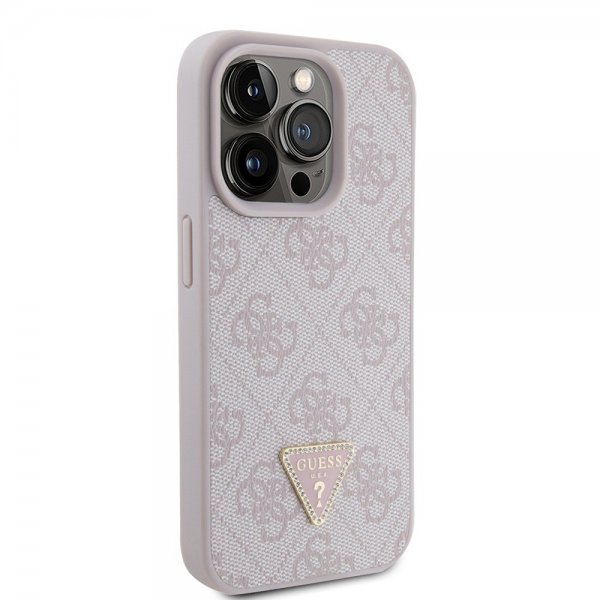 Guess iPhone 15 Pro Kuoret 4G Metal Triangle Strass Vaaleanpunainen