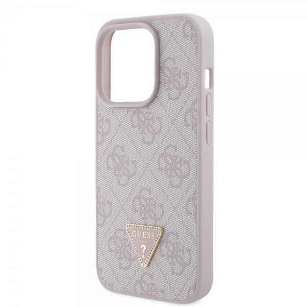 Guess iPhone 15 Pro Kuoret 4G Metal Triangle Strass Vaaleanpunainen