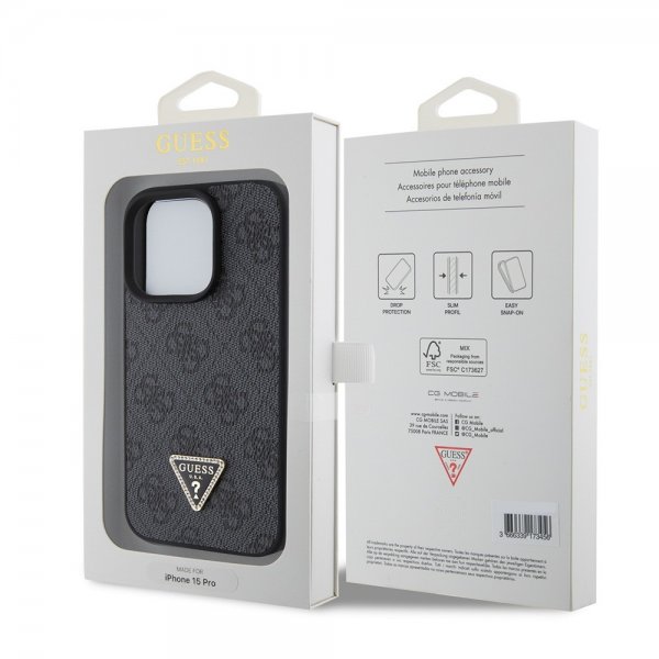 Guess iPhone 15 Pro Kuori 4G Metal Triangle Strass Musta