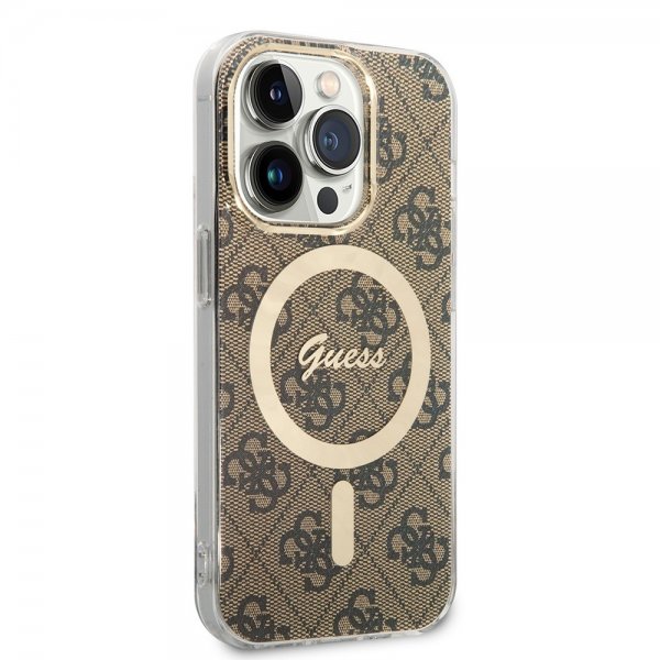 Guess iPhone 15 Pro Kuoret 4G Pattern MagSafe Ruskea