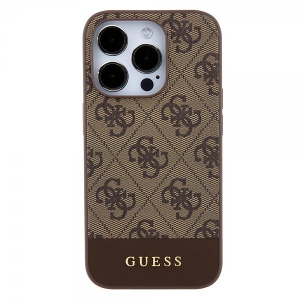 Guess iPhone 15 Pro kuoret Bottom Stripe MagSafe ruskea