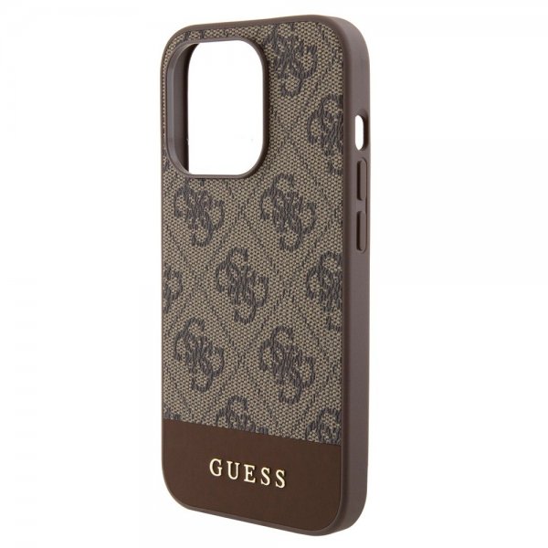 Guess iPhone 15 Pro kuoret Bottom Stripe MagSafe ruskea