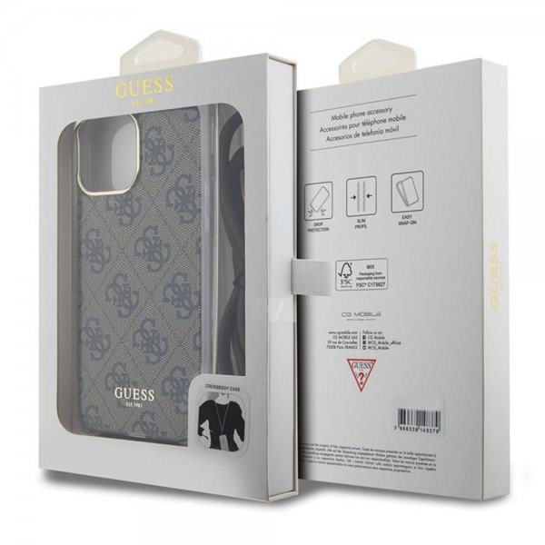 Guess iPhone 15 Pro -suojakuori Crossbody Cord, ruskea