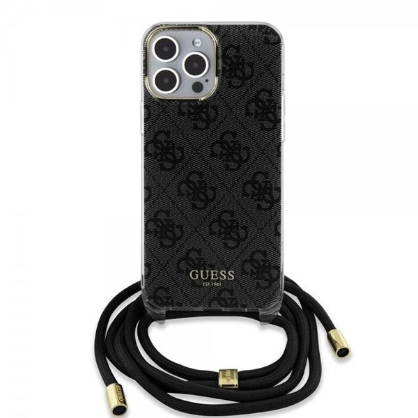 Guess iPhone 15 Pro -suojakuori, Crossbody-naru, musta