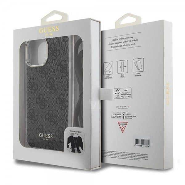 Guess iPhone 15 Pro -suojakuori, Crossbody-naru, musta