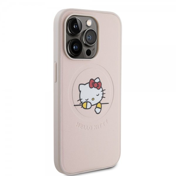 Hello Kitty iPhone 15 Pro -kuori kohokuvioitu logolla MagSafe pinkki