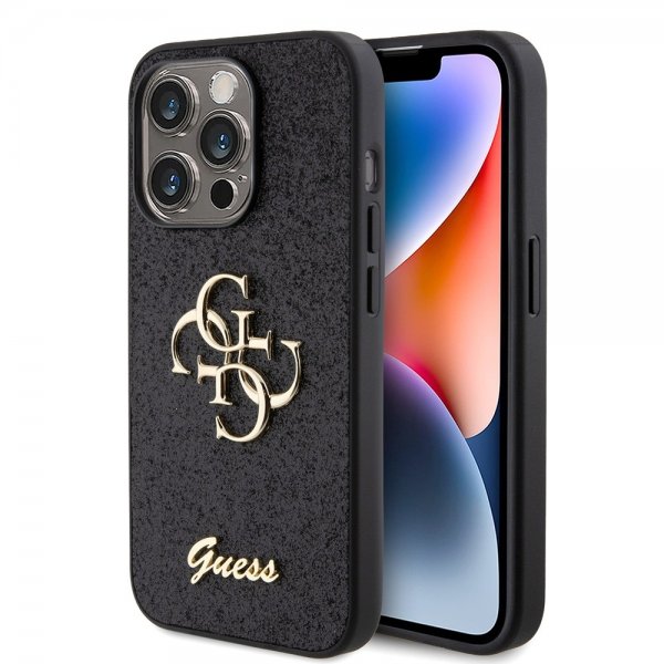 Guess iPhone 15 Pro -suojakuori Fixed Glitter, musta